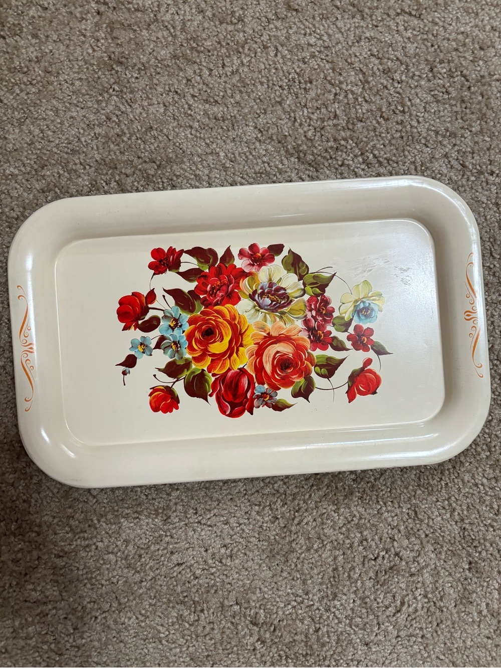 Vintage metal floral tray